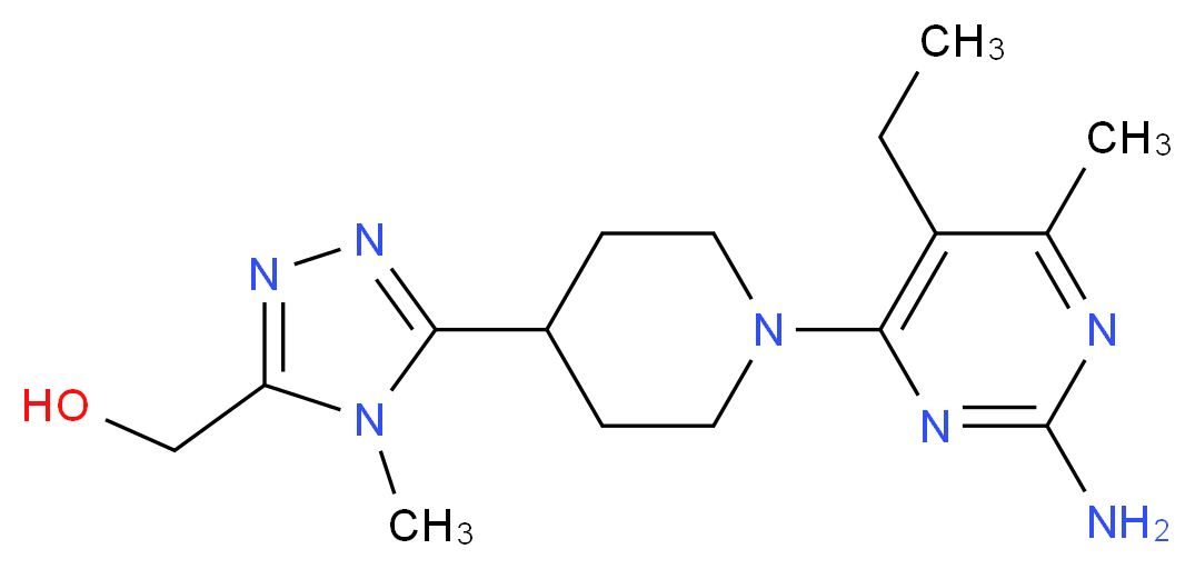 {5-[1-(2-amino-5-ethyl-6-methylpyrimidin-4-yl)piperidin-4-yl]-4-methyl-4H-1,2,4-triazol-3-yl}methanol_Molecular_structure_CAS_)