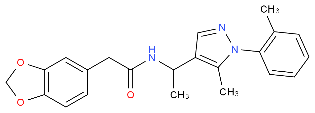 2-(1,3-benzodioxol-5-yl)-N-{1-[5-methyl-1-(2-methylphenyl)-1H-pyrazol-4-yl]ethyl}acetamide_Molecular_structure_CAS_)