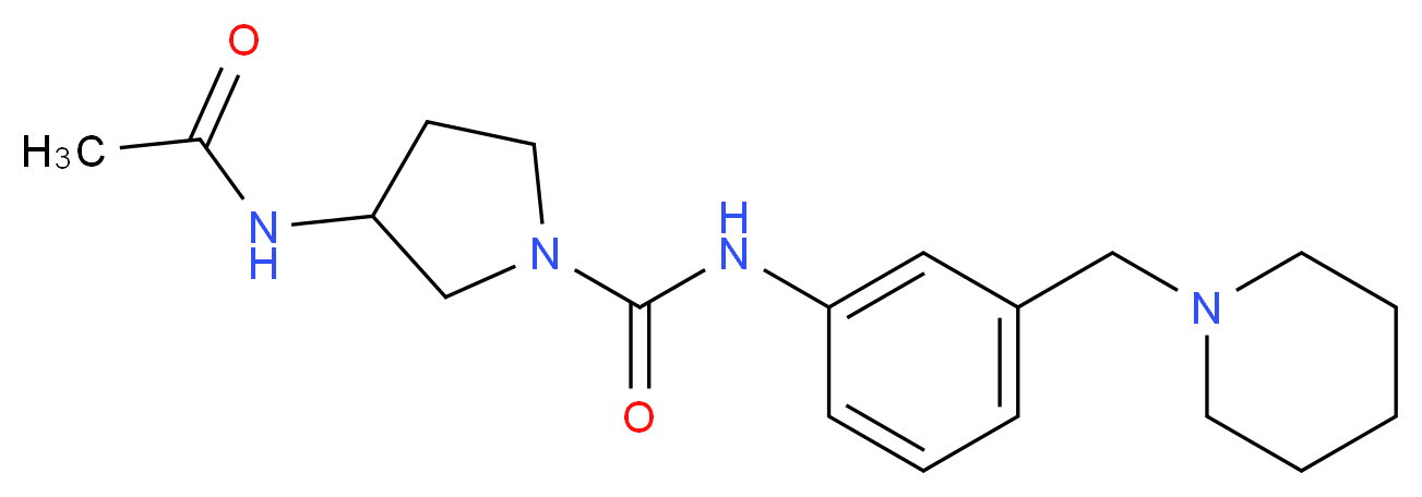 3-(acetylamino)-N-[3-(piperidin-1-ylmethyl)phenyl]pyrrolidine-1-carboxamide_Molecular_structure_CAS_)