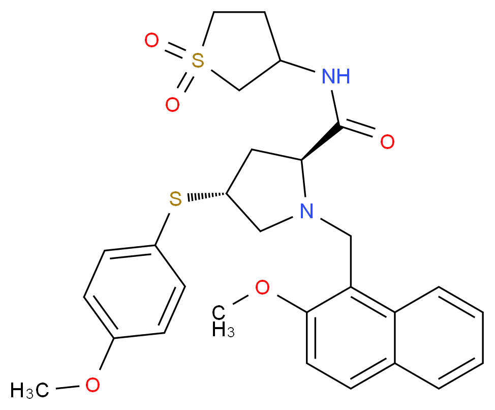 (4R)-N-(1,1-dioxidotetrahydro-3-thienyl)-1-[(2-methoxy-1-naphthyl)methyl]-4-[(4-methoxyphenyl)thio]-L-prolinamide_Molecular_structure_CAS_)