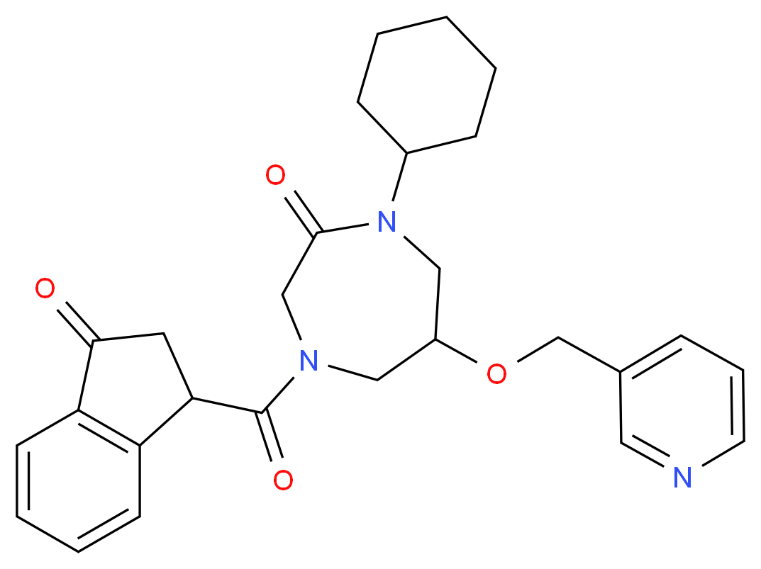 1-cyclohexyl-4-[(3-oxo-2,3-dihydro-1H-inden-1-yl)carbonyl]-6-(3-pyridinylmethoxy)-1,4-diazepan-2-one_Molecular_structure_CAS_)