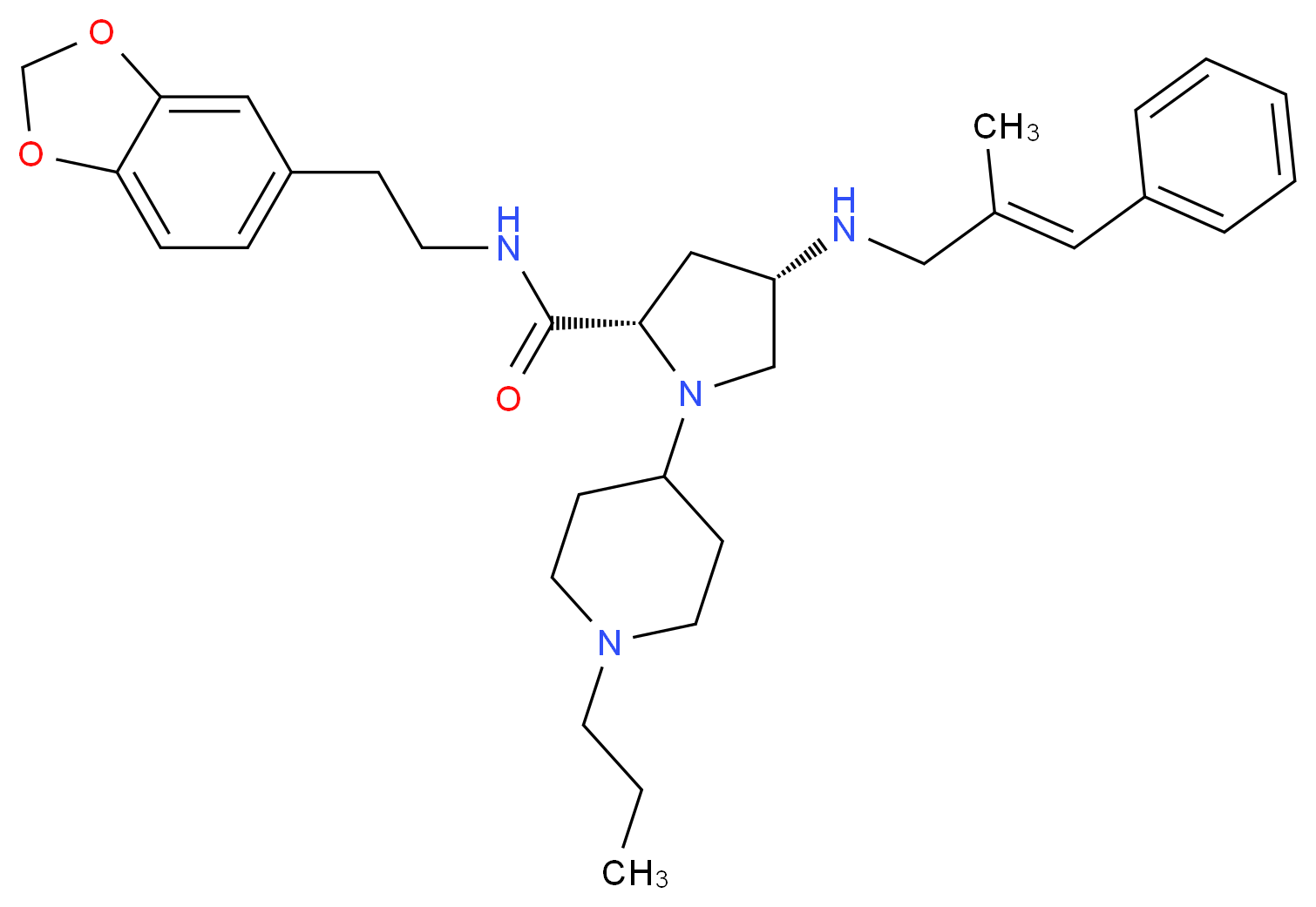 (4S)-N-[2-(1,3-benzodioxol-5-yl)ethyl]-4-{[(2E)-2-methyl-3-phenyl-2-propen-1-yl]amino}-1-(1-propyl-4-piperidinyl)-L-prolinamide_Molecular_structure_CAS_)