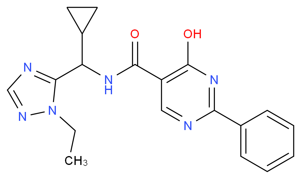 N-[cyclopropyl(1-ethyl-1H-1,2,4-triazol-5-yl)methyl]-4-hydroxy-2-phenylpyrimidine-5-carboxamide_Molecular_structure_CAS_)