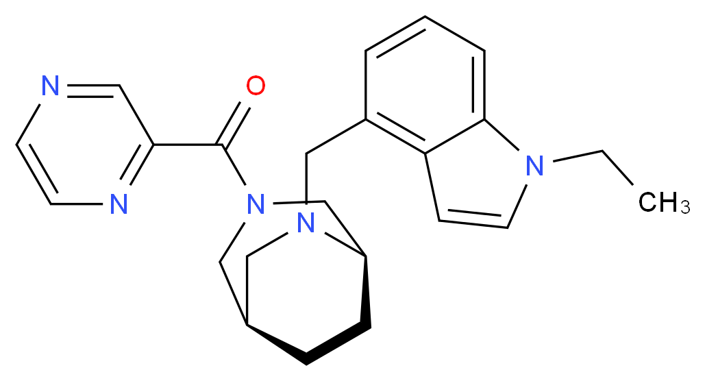 (1R*,5R*)-6-[(1-ethyl-1H-indol-4-yl)methyl]-3-(2-pyrazinylcarbonyl)-3,6-diazabicyclo[3.2.2]nonane_Molecular_structure_CAS_)