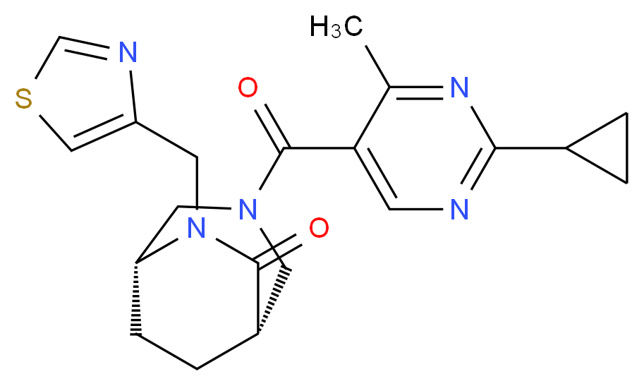 (1S*,5R*)-3-[(2-cyclopropyl-4-methylpyrimidin-5-yl)carbonyl]-6-(1,3-thiazol-4-ylmethyl)-3,6-diazabicyclo[3.2.2]nonan-7-one_Molecular_structure_CAS_)