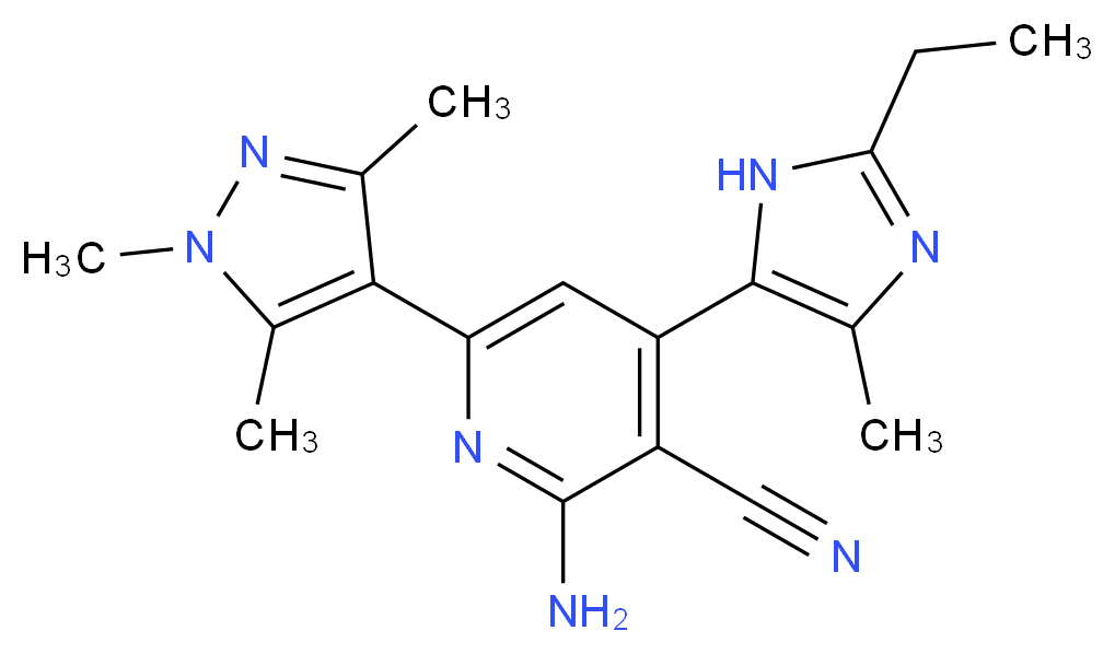 2-amino-4-(2-ethyl-4-methyl-1H-imidazol-5-yl)-6-(1,3,5-trimethyl-1H-pyrazol-4-yl)nicotinonitrile_Molecular_structure_CAS_)