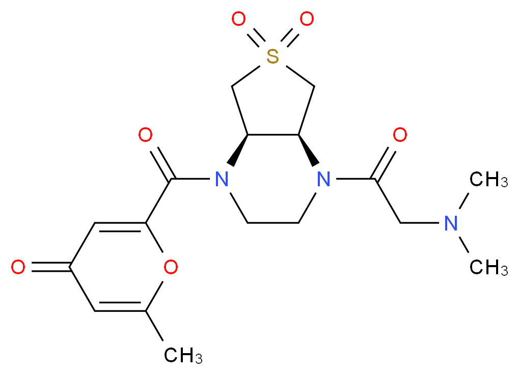 2-{[(4aS*,7aR*)-4-(N,N-dimethylglycyl)-6,6-dioxidohexahydrothieno[3,4-b]pyrazin-1(2H)-yl]carbonyl}-6-methyl-4H-pyran-4-one_Molecular_structure_CAS_)