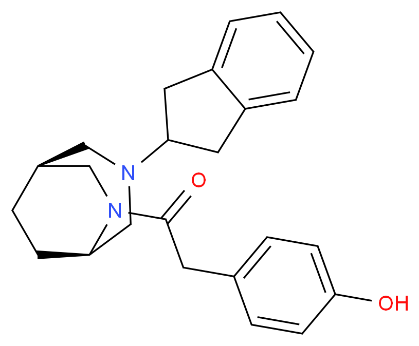 4-{2-[(1S*,5R*)-3-(2,3-dihydro-1H-inden-2-yl)-3,6-diazabicyclo[3.2.2]non-6-yl]-2-oxoethyl}phenol_Molecular_structure_CAS_)