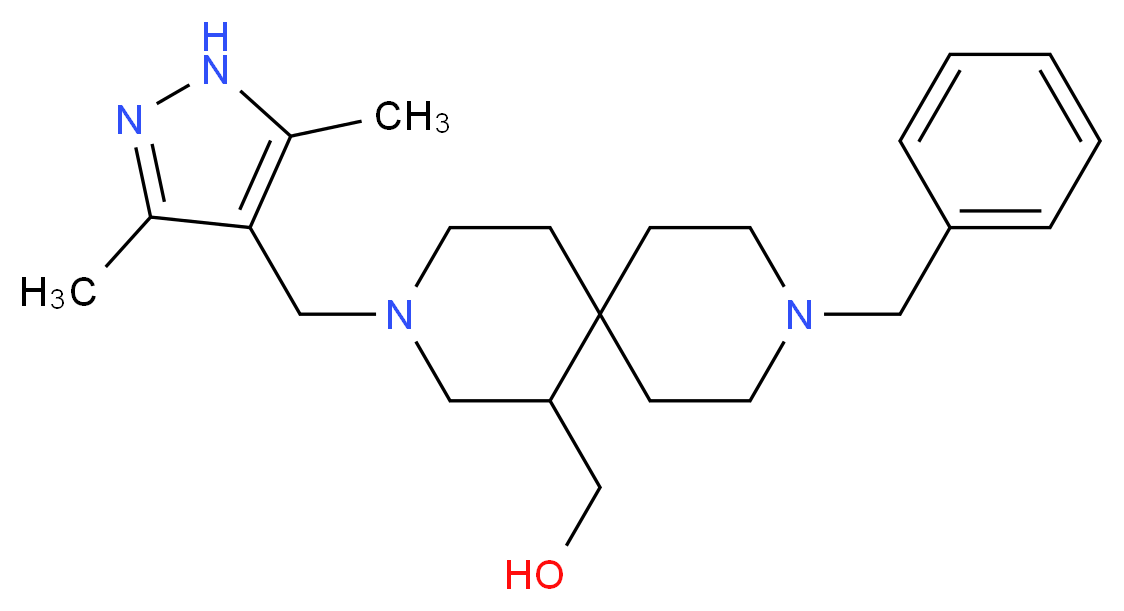 {9-benzyl-3-[(3,5-dimethyl-1H-pyrazol-4-yl)methyl]-3,9-diazaspiro[5.5]undec-1-yl}methanol_Molecular_structure_CAS_)