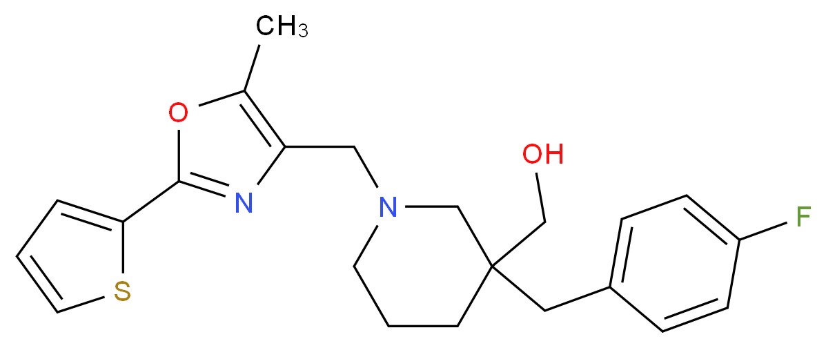 (3-(4-fluorobenzyl)-1-{[5-methyl-2-(2-thienyl)-1,3-oxazol-4-yl]methyl}-3-piperidinyl)methanol_Molecular_structure_CAS_)