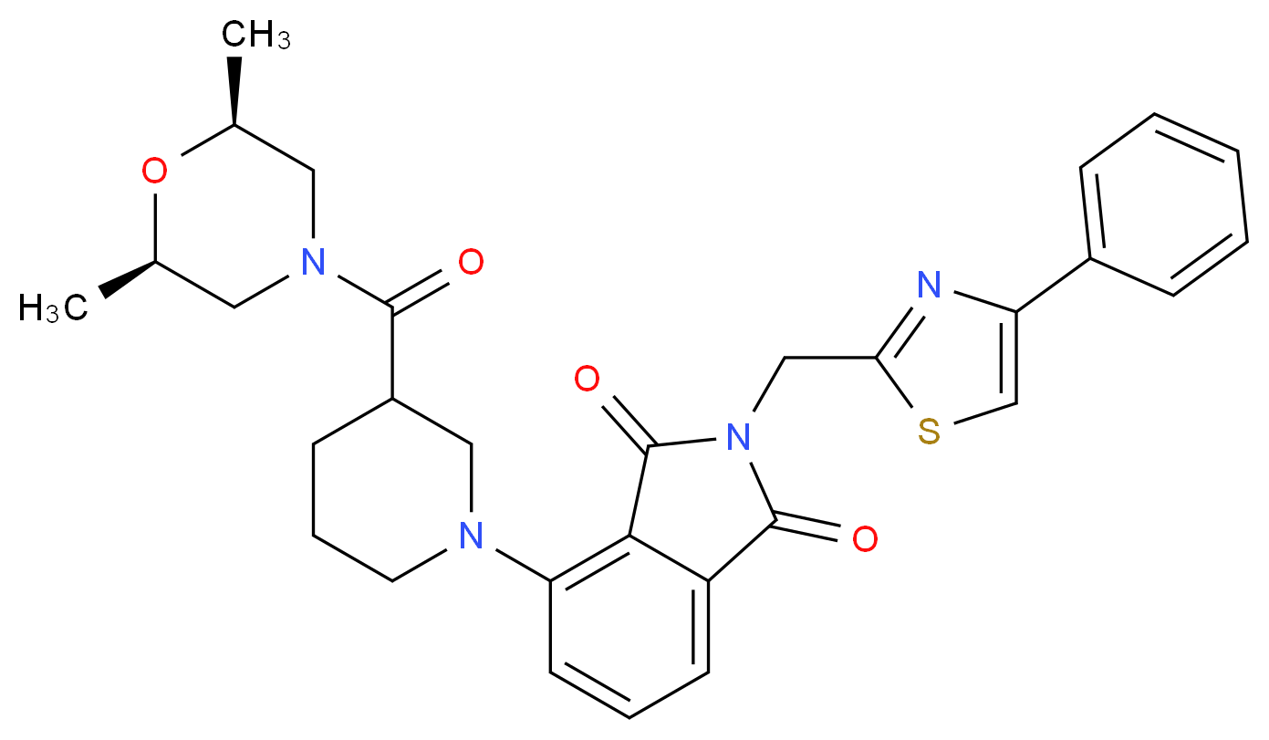 4-(3-{[(2R*,6S*)-2,6-dimethyl-4-morpholinyl]carbonyl}-1-piperidinyl)-2-[(4-phenyl-1,3-thiazol-2-yl)methyl]-1H-isoindole-1,3(2H)-dione_Molecular_structure_CAS_)