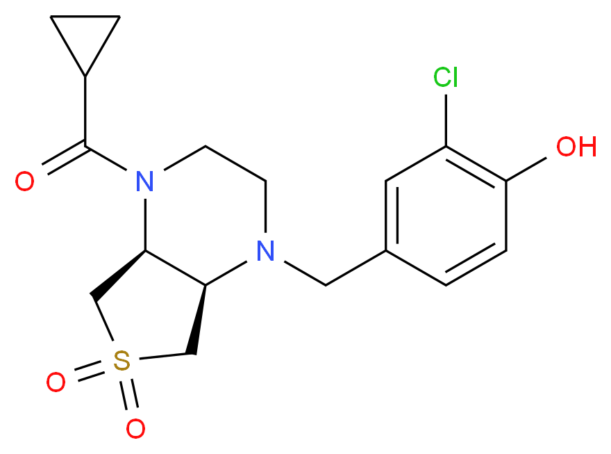 2-chloro-4-{[(4aS*,7aR*)-4-(cyclopropylcarbonyl)-6,6-dioxidohexahydrothieno[3,4-b]pyrazin-1(2H)-yl]methyl}phenol_Molecular_structure_CAS_)
