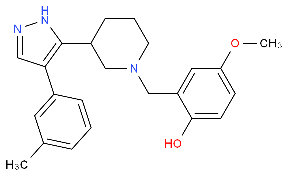 4-methoxy-2-({3-[4-(3-methylphenyl)-1H-pyrazol-5-yl]-1-piperidinyl}methyl)phenol_Molecular_structure_CAS_)