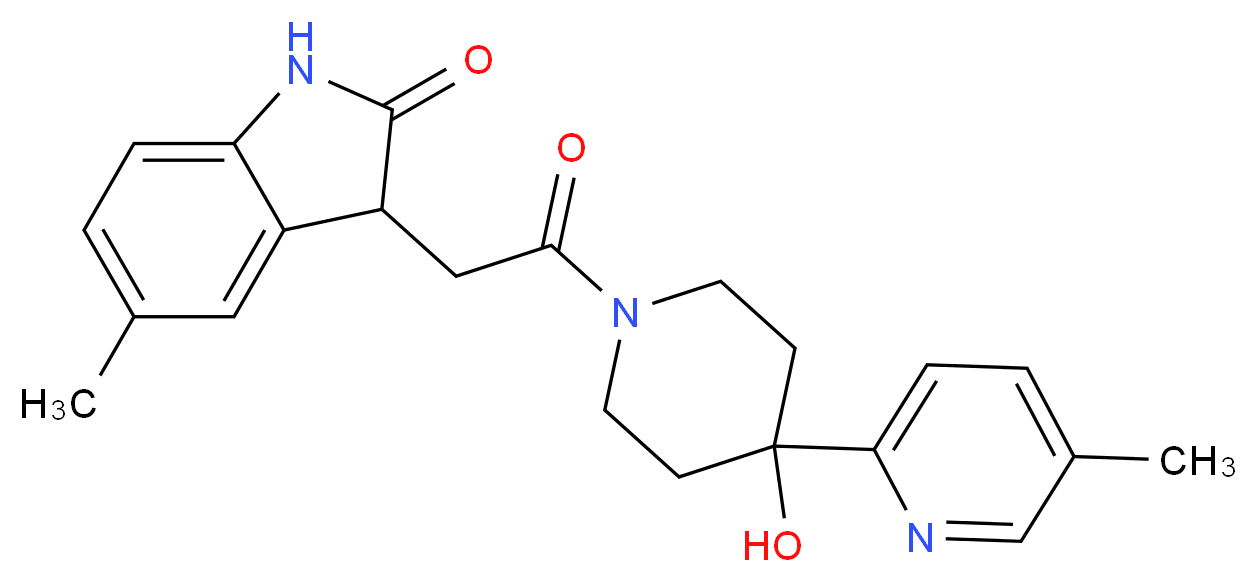 3-{2-[4-hydroxy-4-(5-methylpyridin-2-yl)piperidin-1-yl]-2-oxoethyl}-5-methyl-1,3-dihydro-2H-indol-2-one_Molecular_structure_CAS_)