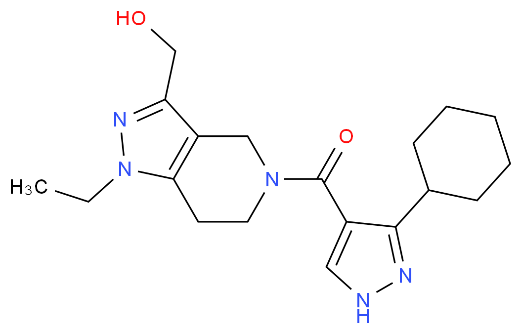 {5-[(3-cyclohexyl-1H-pyrazol-4-yl)carbonyl]-1-ethyl-4,5,6,7-tetrahydro-1H-pyrazolo[4,3-c]pyridin-3-yl}methanol_Molecular_structure_CAS_)