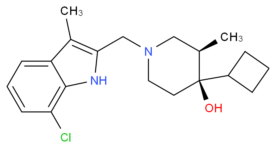 (3R*,4R*)-1-[(7-chloro-3-methyl-1H-indol-2-yl)methyl]-4-cyclobutyl-3-methylpiperidin-4-ol_Molecular_structure_CAS_)
