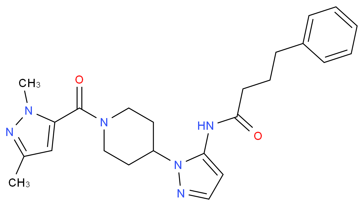 N-(1-{1-[(1,3-dimethyl-1H-pyrazol-5-yl)carbonyl]-4-piperidinyl}-1H-pyrazol-5-yl)-4-phenylbutanamide_Molecular_structure_CAS_)