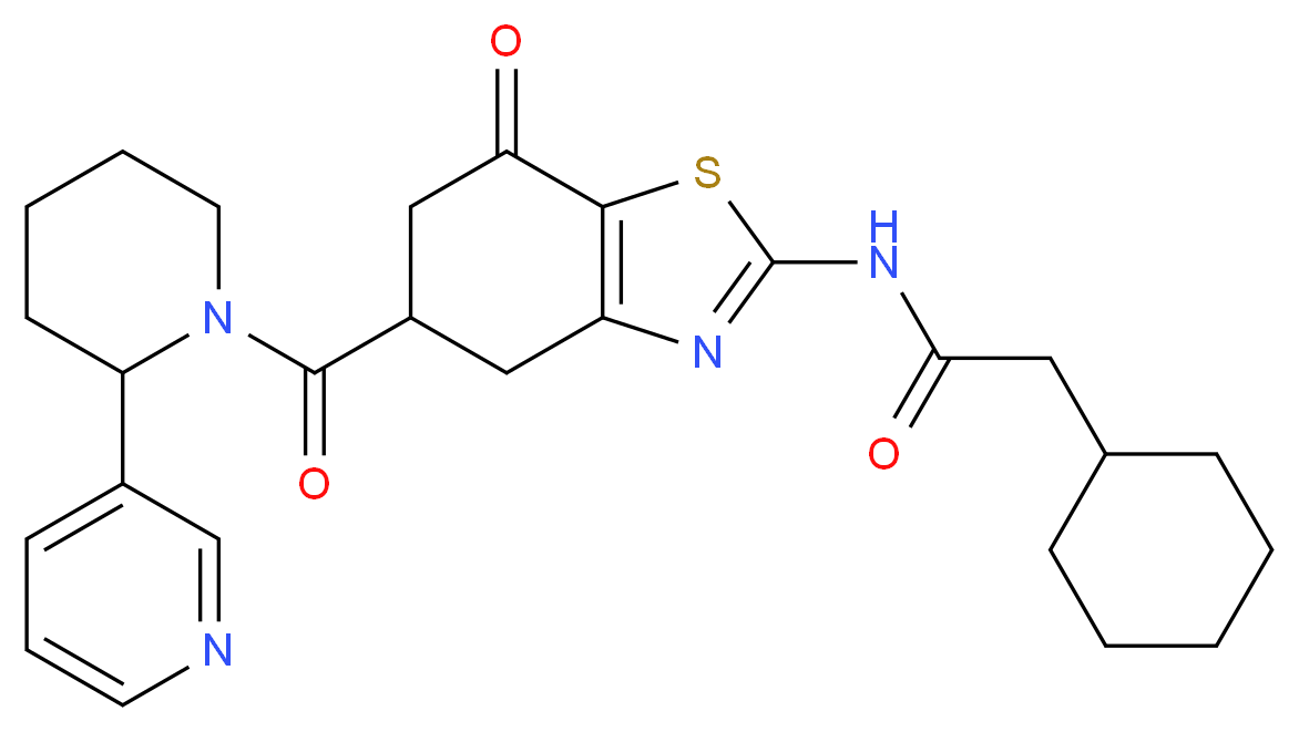 2-cyclohexyl-N-(7-oxo-5-{[2-(3-pyridinyl)-1-piperidinyl]carbonyl}-4,5,6,7-tetrahydro-1,3-benzothiazol-2-yl)acetamide_Molecular_structure_CAS_)