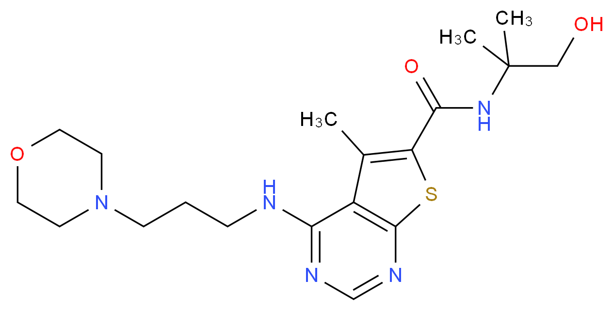 N-(2-hydroxy-1,1-dimethylethyl)-5-methyl-4-{[3-(4-morpholinyl)propyl]amino}thieno[2,3-d]pyrimidine-6-carboxamide_Molecular_structure_CAS_)
