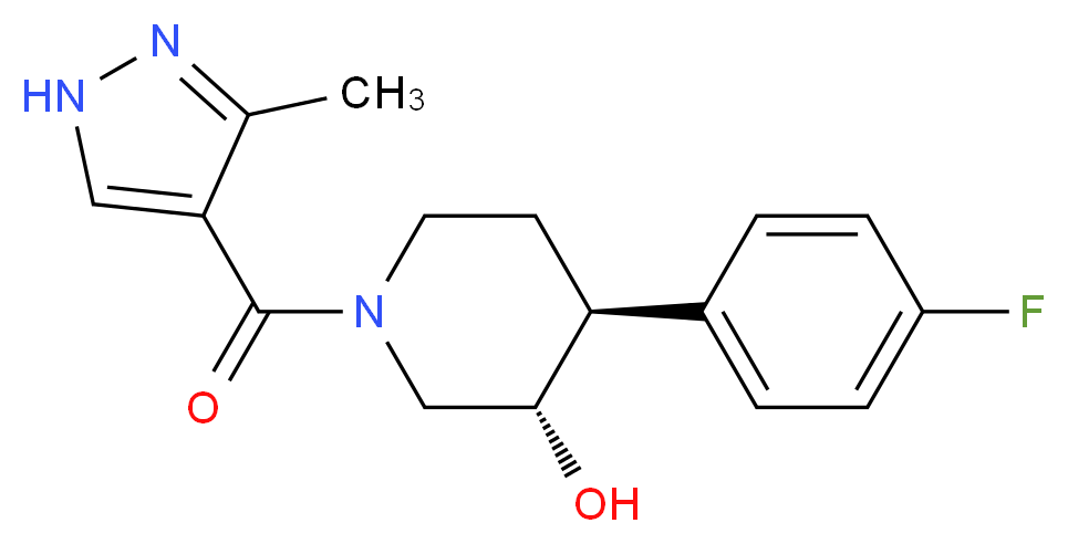 (3S*,4S*)-4-(4-fluorophenyl)-1-[(3-methyl-1H-pyrazol-4-yl)carbonyl]piperidin-3-ol_Molecular_structure_CAS_)