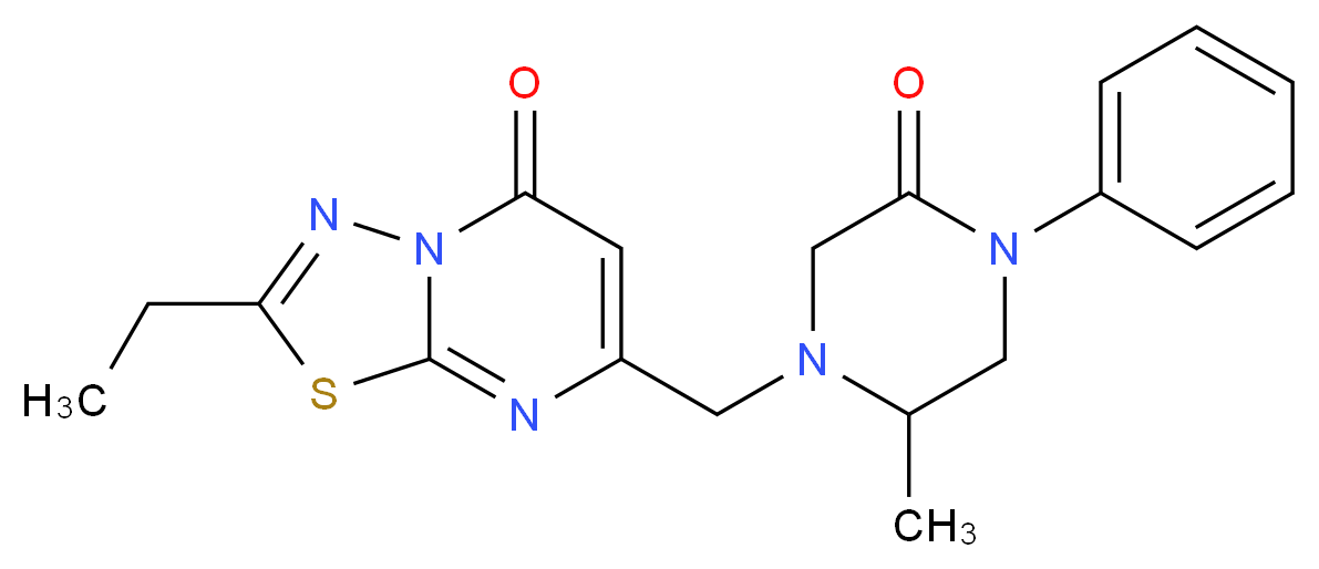 2-ethyl-7-[(2-methyl-5-oxo-4-phenyl-1-piperazinyl)methyl]-5H-[1,3,4]thiadiazolo[3,2-a]pyrimidin-5-one_Molecular_structure_CAS_)