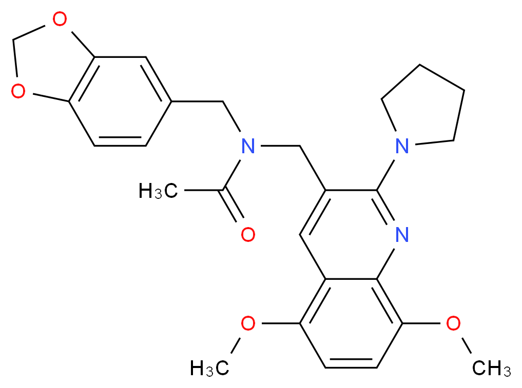N-(1,3-benzodioxol-5-ylmethyl)-N-{[5,8-dimethoxy-2-(1-pyrrolidinyl)-3-quinolinyl]methyl}acetamide_Molecular_structure_CAS_)