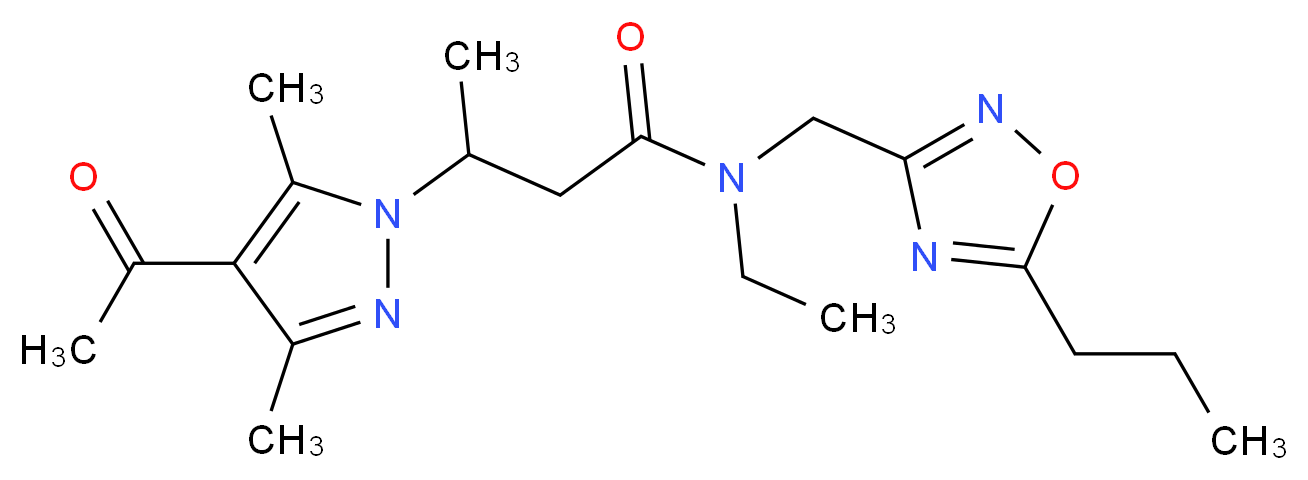 3-(4-acetyl-3,5-dimethyl-1H-pyrazol-1-yl)-N-ethyl-N-[(5-propyl-1,2,4-oxadiazol-3-yl)methyl]butanamide_Molecular_structure_CAS_)