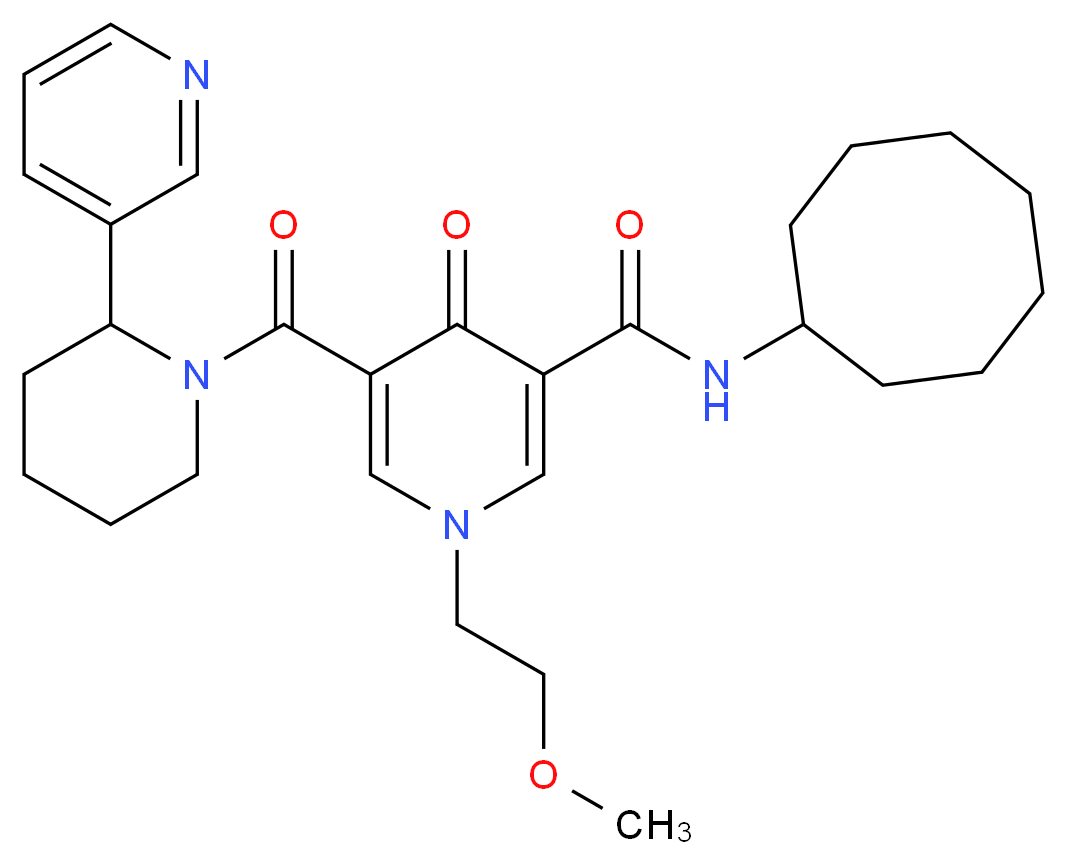 N-cyclooctyl-1-(2-methoxyethyl)-4-oxo-5-{[2-(3-pyridinyl)-1-piperidinyl]carbonyl}-1,4-dihydro-3-pyridinecarboxamide_Molecular_structure_CAS_)