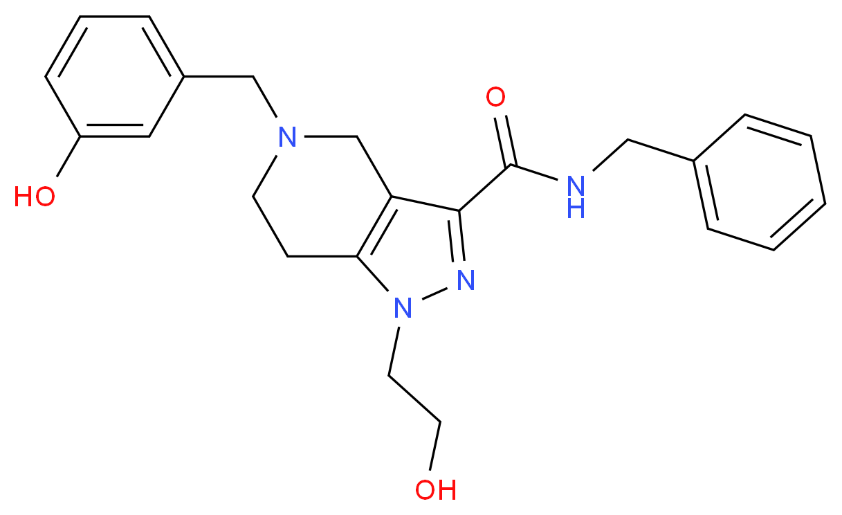 N-benzyl-5-(3-hydroxybenzyl)-1-(2-hydroxyethyl)-4,5,6,7-tetrahydro-1H-pyrazolo[4,3-c]pyridine-3-carboxamide_Molecular_structure_CAS_)