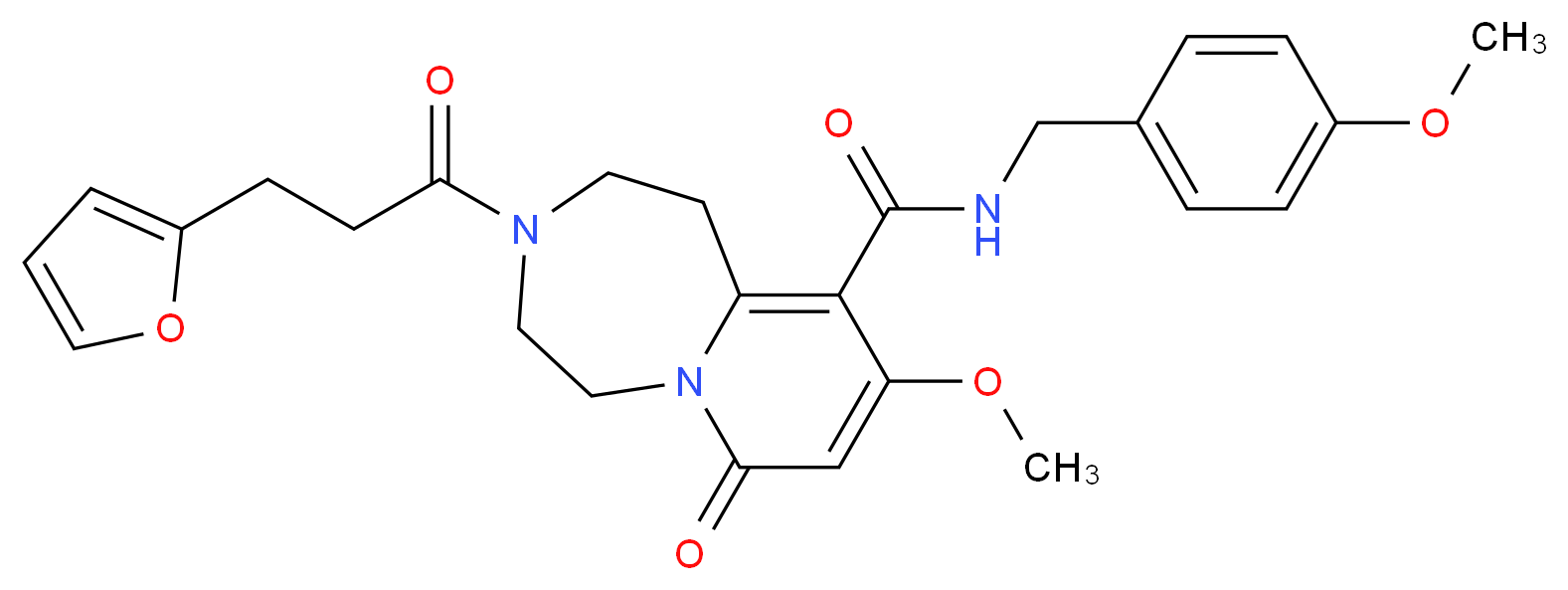 3-[3-(2-furyl)propanoyl]-9-methoxy-N-(4-methoxybenzyl)-7-oxo-1,2,3,4,5,7-hexahydropyrido[1,2-d][1,4]diazepine-10-carboxamide_Molecular_structure_CAS_)