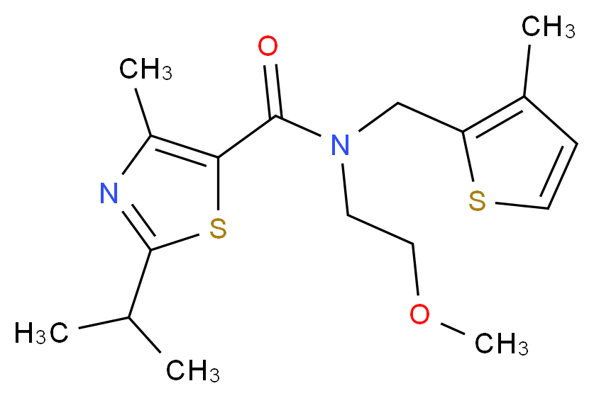 2-isopropyl-N-(2-methoxyethyl)-4-methyl-N-[(3-methyl-2-thienyl)methyl]-1,3-thiazole-5-carboxamide_Molecular_structure_CAS_)
