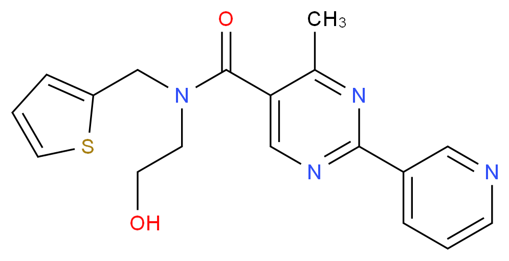 N-(2-hydroxyethyl)-4-methyl-2-pyridin-3-yl-N-(2-thienylmethyl)pyrimidine-5-carboxamide_Molecular_structure_CAS_)