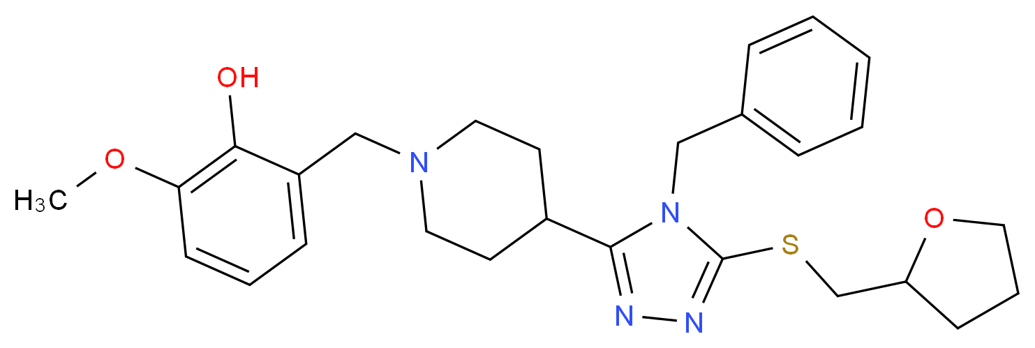 2-[(4-{4-benzyl-5-[(tetrahydro-2-furanylmethyl)thio]-4H-1,2,4-triazol-3-yl}-1-piperidinyl)methyl]-6-methoxyphenol_Molecular_structure_CAS_)