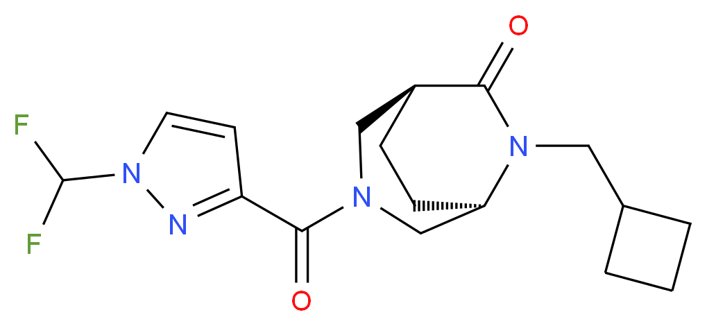(1S*,5R*)-6-(cyclobutylmethyl)-3-{[1-(difluoromethyl)-1H-pyrazol-3-yl]carbonyl}-3,6-diazabicyclo[3.2.2]nonan-7-one_Molecular_structure_CAS_)