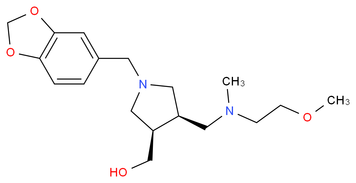 ((3R*,4R*)-1-(1,3-benzodioxol-5-ylmethyl)-4-{[(2-methoxyethyl)(methyl)amino]methyl}pyrrolidin-3-yl)methanol_Molecular_structure_CAS_)
