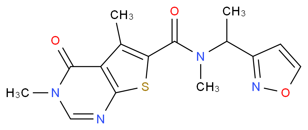 N-(1-isoxazol-3-ylethyl)-N,3,5-trimethyl-4-oxo-3,4-dihydrothieno[2,3-d]pyrimidine-6-carboxamide_Molecular_structure_CAS_)