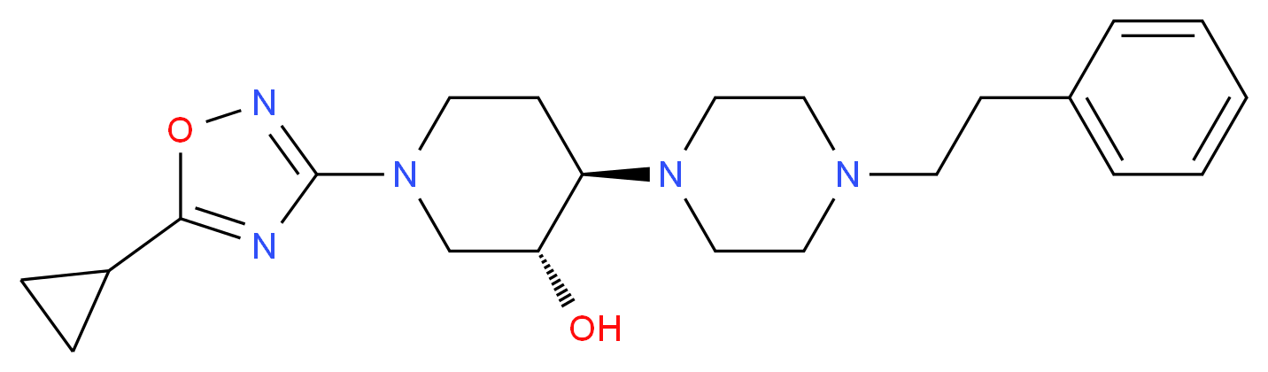 (3R*,4R*)-1-(5-cyclopropyl-1,2,4-oxadiazol-3-yl)-4-[4-(2-phenylethyl)-1-piperazinyl]-3-piperidinol_Molecular_structure_CAS_)