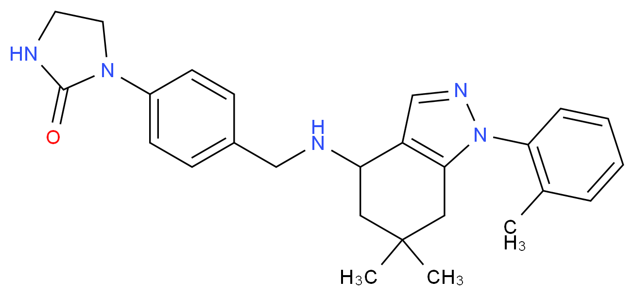 1-[4-({[6,6-dimethyl-1-(2-methylphenyl)-4,5,6,7-tetrahydro-1H-indazol-4-yl]amino}methyl)phenyl]-2-imidazolidinone_Molecular_structure_CAS_)