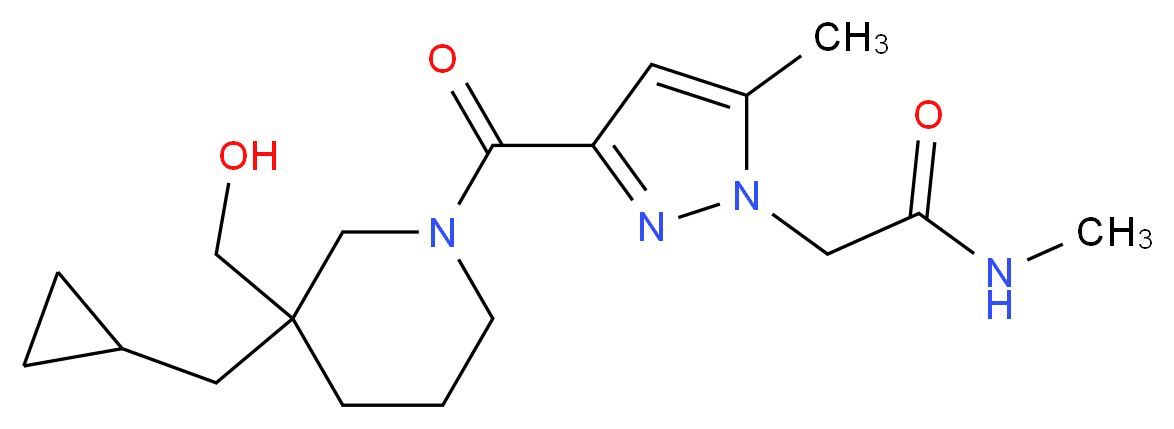 2-(3-{[3-(cyclopropylmethyl)-3-(hydroxymethyl)-1-piperidinyl]carbonyl}-5-methyl-1H-pyrazol-1-yl)-N-methylacetamide_Molecular_structure_CAS_)