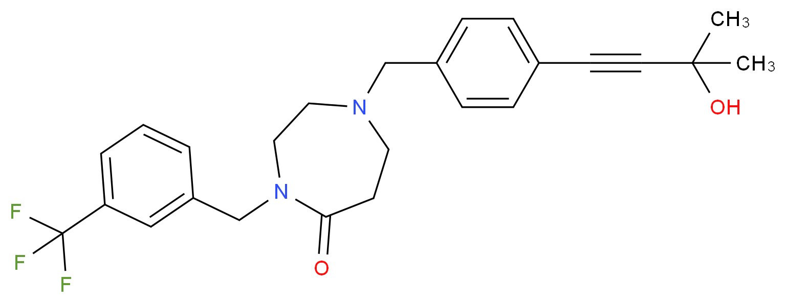 1-[4-(3-hydroxy-3-methyl-1-butyn-1-yl)benzyl]-4-[3-(trifluoromethyl)benzyl]-1,4-diazepan-5-one_Molecular_structure_CAS_)