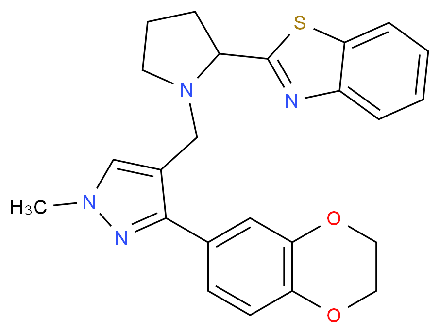 2-(1-{[3-(2,3-dihydro-1,4-benzodioxin-6-yl)-1-methyl-1H-pyrazol-4-yl]methyl}-2-pyrrolidinyl)-1,3-benzothiazole_Molecular_structure_CAS_)