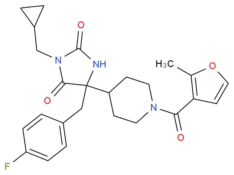 3-(cyclopropylmethyl)-5-(4-fluorobenzyl)-5-[1-(2-methyl-3-furoyl)-4-piperidinyl]-2,4-imidazolidinedione_Molecular_structure_CAS_)