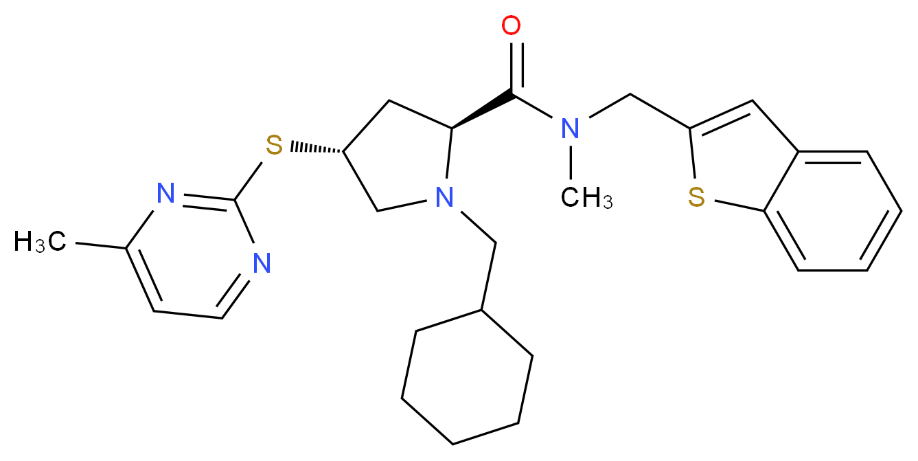 (4R)-N-(1-benzothien-2-ylmethyl)-1-(cyclohexylmethyl)-N-methyl-4-[(4-methyl-2-pyrimidinyl)thio]-L-prolinamide_Molecular_structure_CAS_)