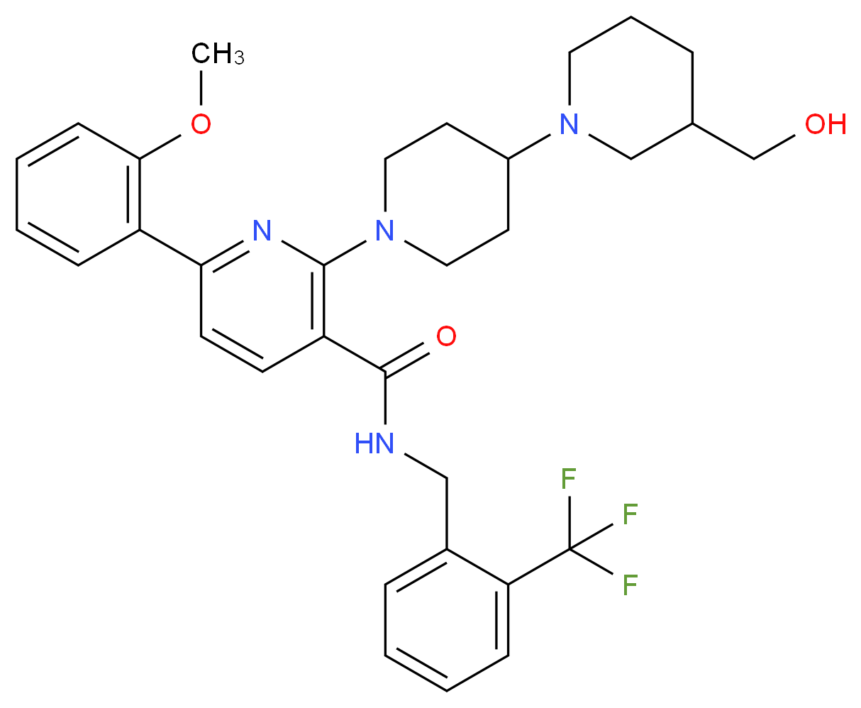 2-[3-(hydroxymethyl)-1,4'-bipiperidin-1'-yl]-6-(2-methoxyphenyl)-N-[2-(trifluoromethyl)benzyl]nicotinamide_Molecular_structure_CAS_)
