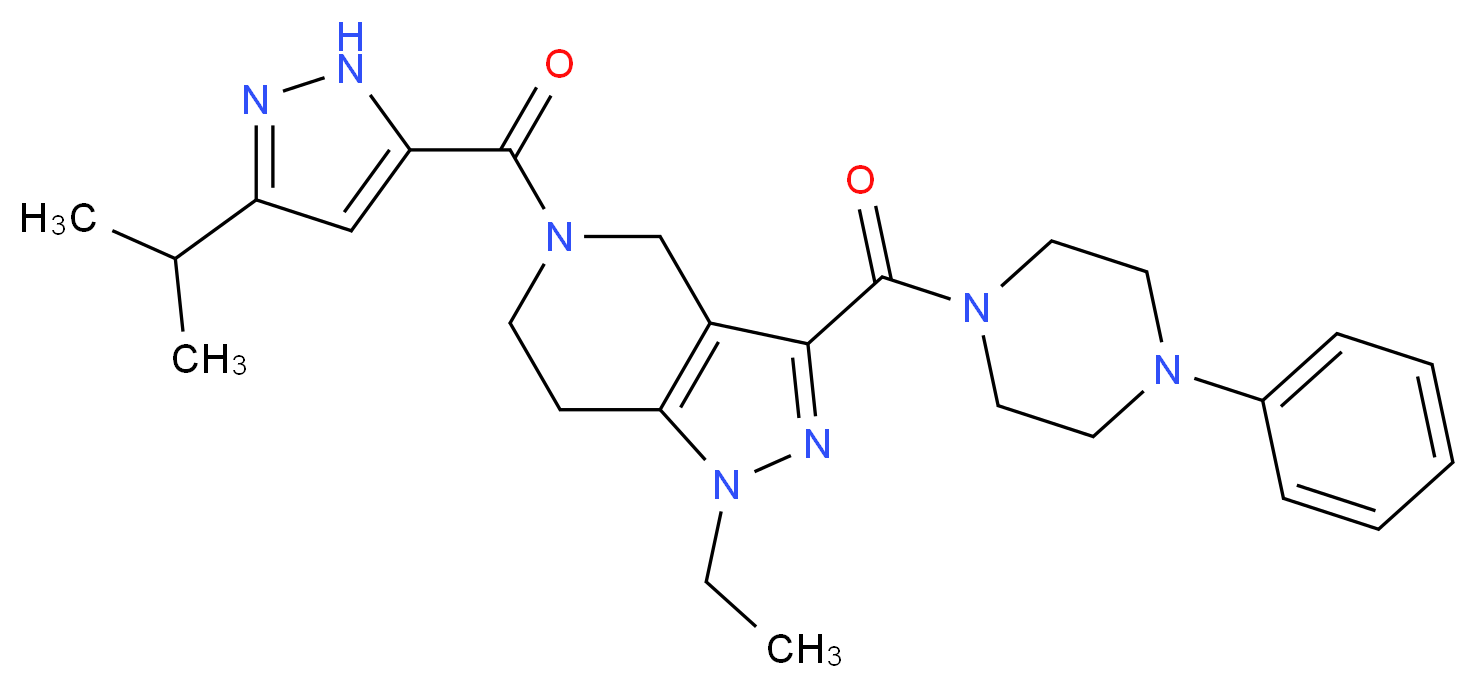 1-ethyl-5-[(3-isopropyl-1H-pyrazol-5-yl)carbonyl]-3-[(4-phenyl-1-piperazinyl)carbonyl]-4,5,6,7-tetrahydro-1H-pyrazolo[4,3-c]pyridine_Molecular_structure_CAS_)