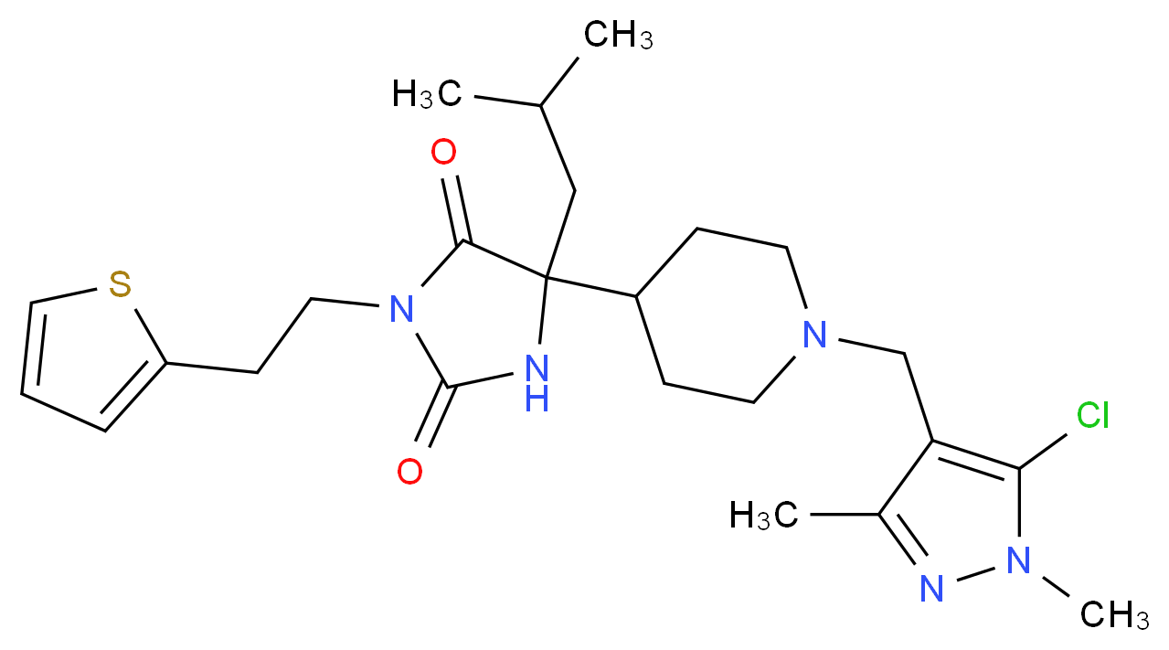 5-{1-[(5-chloro-1,3-dimethyl-1H-pyrazol-4-yl)methyl]-4-piperidinyl}-5-isobutyl-3-[2-(2-thienyl)ethyl]-2,4-imidazolidinedione_Molecular_structure_CAS_)