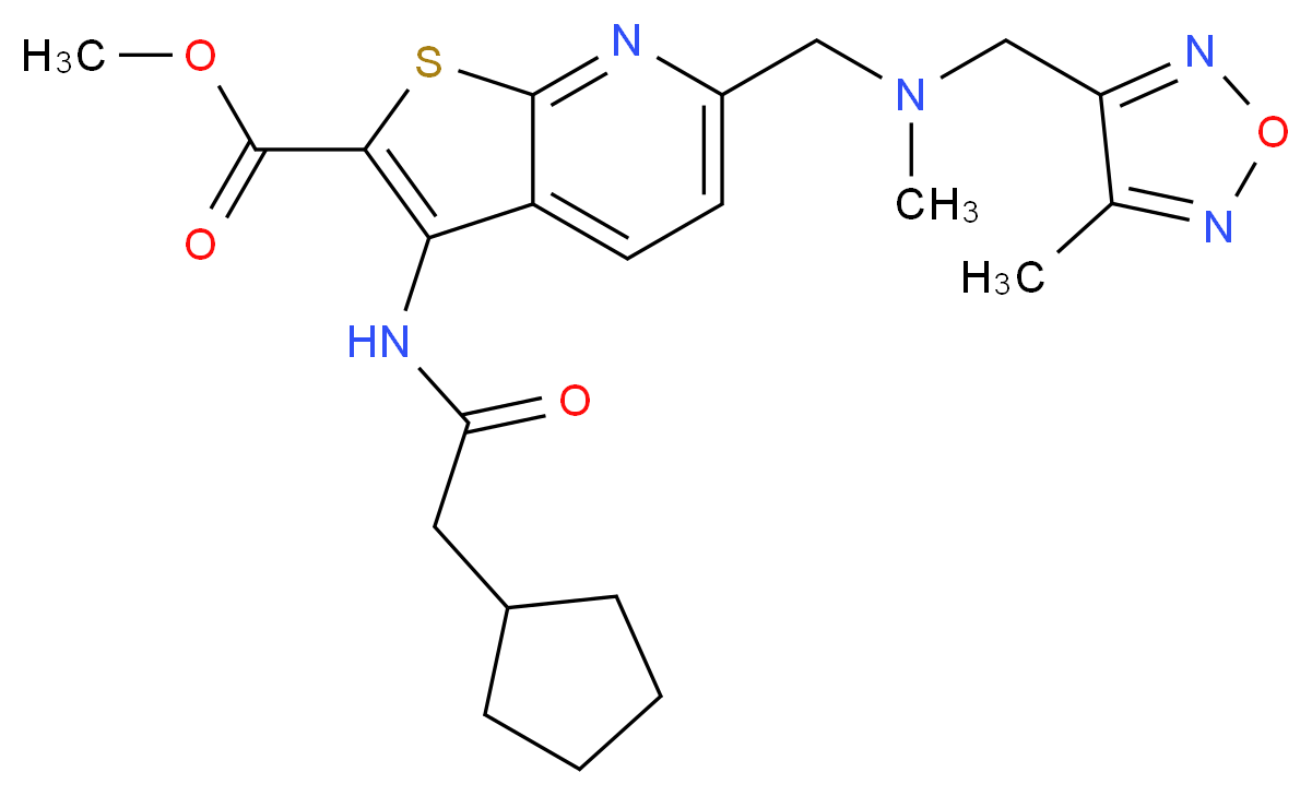 methyl 3-[(cyclopentylacetyl)amino]-6-({methyl[(4-methyl-1,2,5-oxadiazol-3-yl)methyl]amino}methyl)thieno[2,3-b]pyridine-2-carboxylate_Molecular_structure_CAS_)