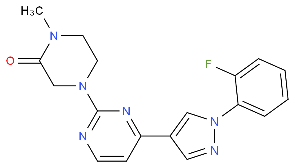 4-{4-[1-(2-fluorophenyl)-1H-pyrazol-4-yl]pyrimidin-2-yl}-1-methylpiperazin-2-one_Molecular_structure_CAS_)