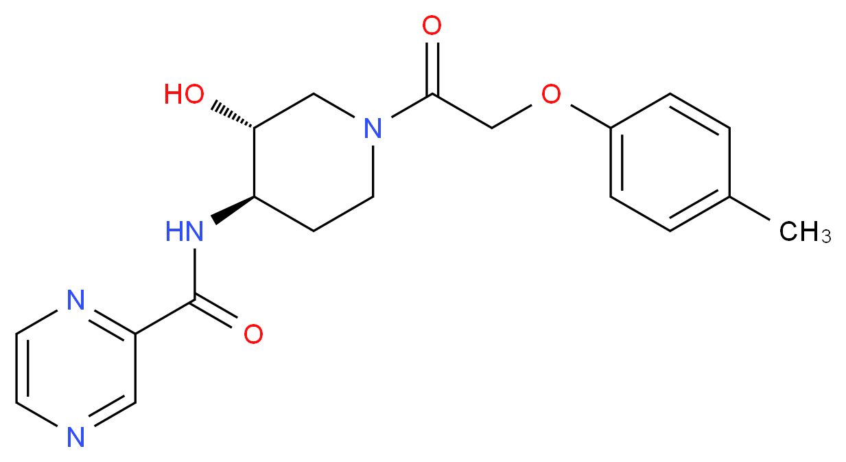 N-{(3R*,4R*)-3-hydroxy-1-[(4-methylphenoxy)acetyl]piperidin-4-yl}pyrazine-2-carboxamide_Molecular_structure_CAS_)