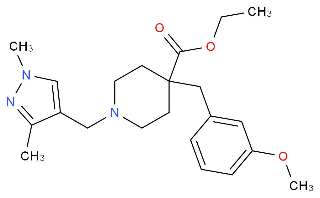 ethyl 1-[(1,3-dimethyl-1H-pyrazol-4-yl)methyl]-4-(3-methoxybenzyl)-4-piperidinecarboxylate_Molecular_structure_CAS_)